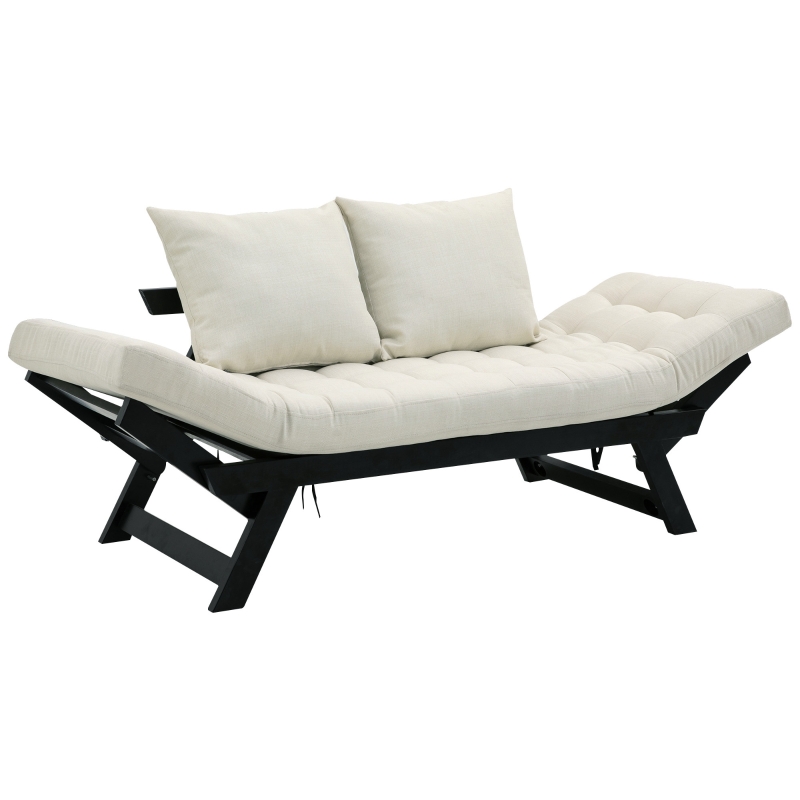 HOMCOM 3 Position Convertible Chaise Lounge Sofa Bed - Black/Cream White