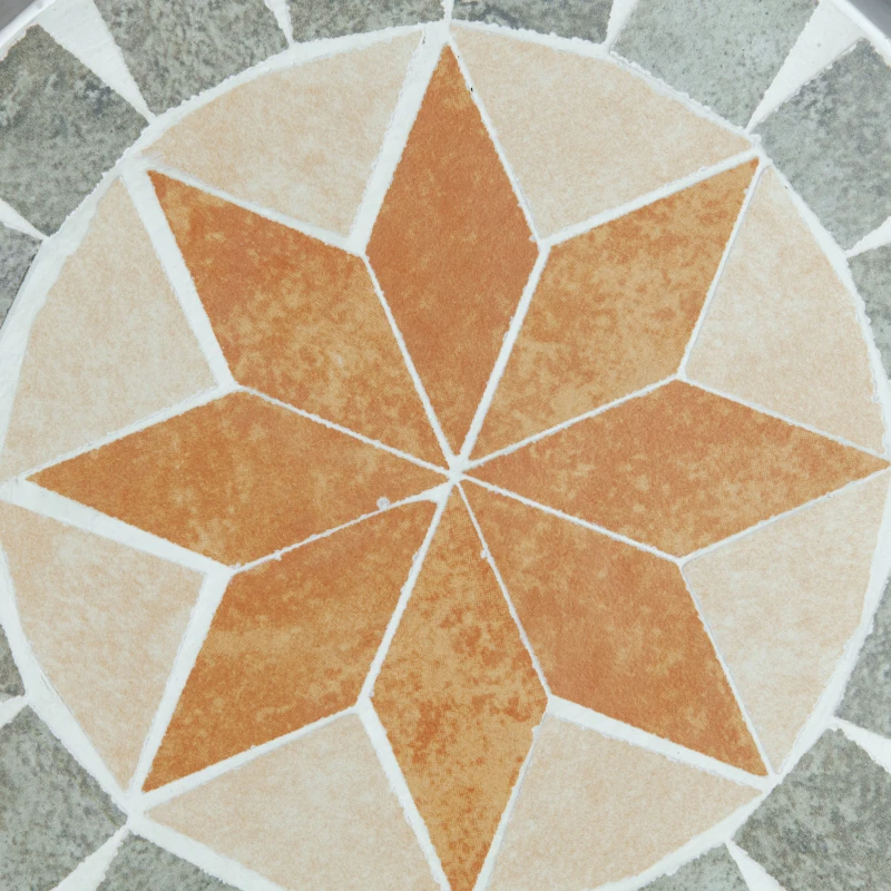 Outsunny 12" Patio Round Side Table, Outdoor Footstool, Garden Mosaic Accent Side Table, Plant Stand, White