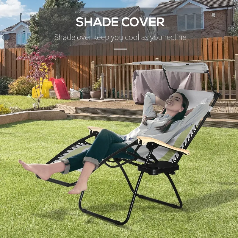 Outsunny Padded Zero Gravity Lounge Chair, Anti-Gravity Recliner Lounger Lawn Chair w/ Headrest, Side Tray, Outdoor Oxford Fabric, Supports 264 LBS, Green
