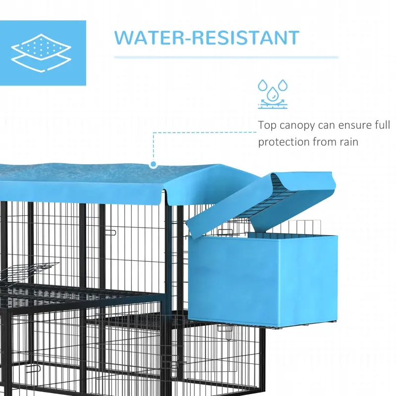 PawHut Metal Chicken Coop, Outdoor Poultry Cage, w/ Run, Nesting Box, Canopy, Blue