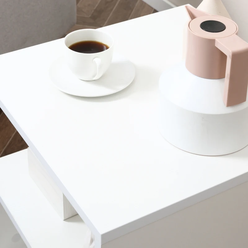 HOMCOM 20" Modern S-Shaped Multi-Level Accent End Table Shelf with Steel Poles, White