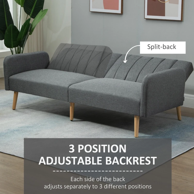 HOMCOM Two Seater Sofa Bed, Convertible Futon Couch Bed, Linen Upholstered Loveseat with Adjustable Backrest for Small Spaces, Living Room, Apartment, and Dorm, Light Gray