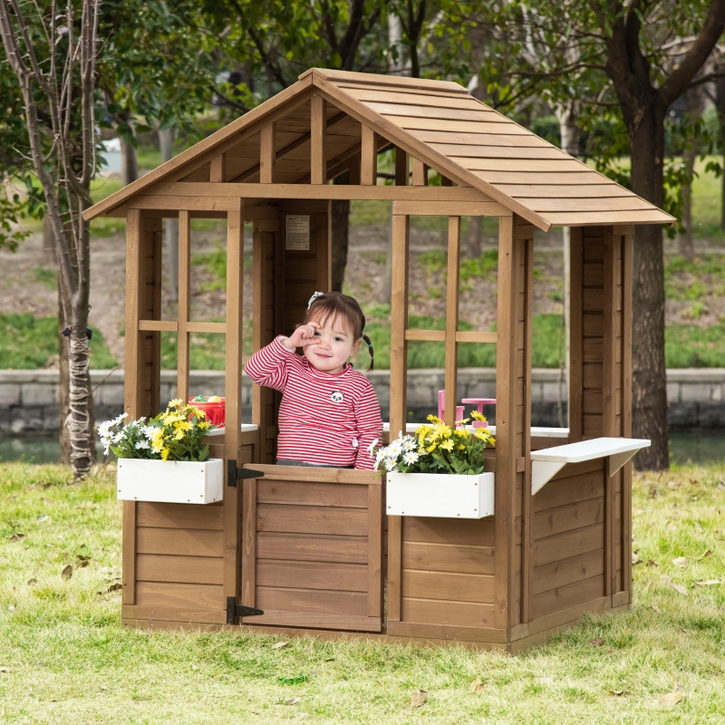 【C14389】.banbanshi/-Remind- Outsunny Kids Playhouse 3.5' x 3.5' x 4.5' Gray| Aosom.com
