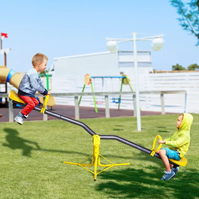 Outsunny 360 Degree Outdoor Kids Spinning Seesaw, Playground Swivel Teeter Totter for Backyard, Kids 3-7 Years, Yellow