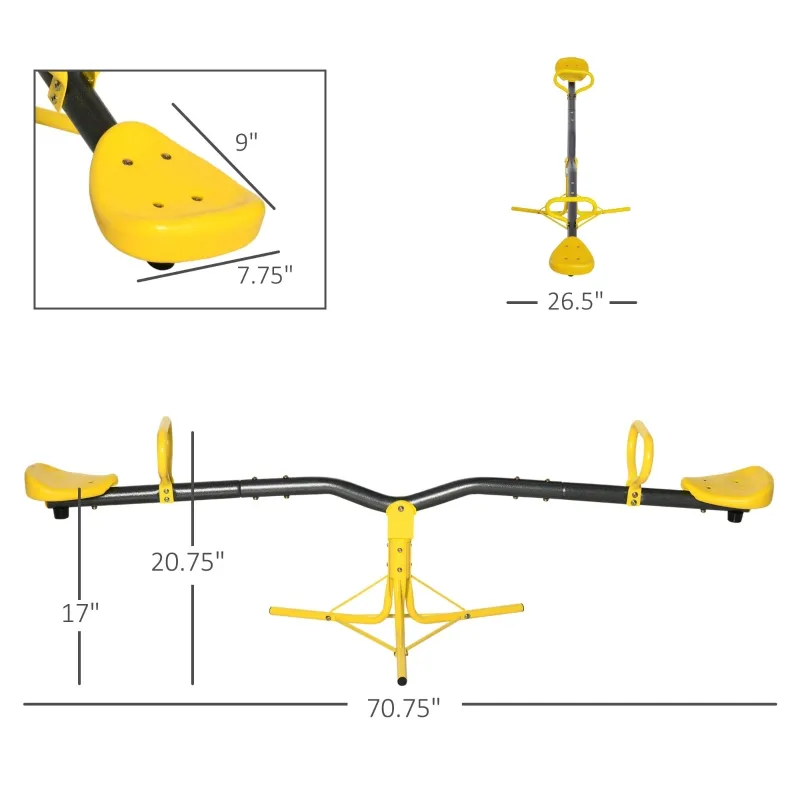 Outsunny 360 Degree Outdoor Kids Spinning Seesaw, Playground Swivel Teeter Totter for Backyard, Kids 3-7 Years, Yellow