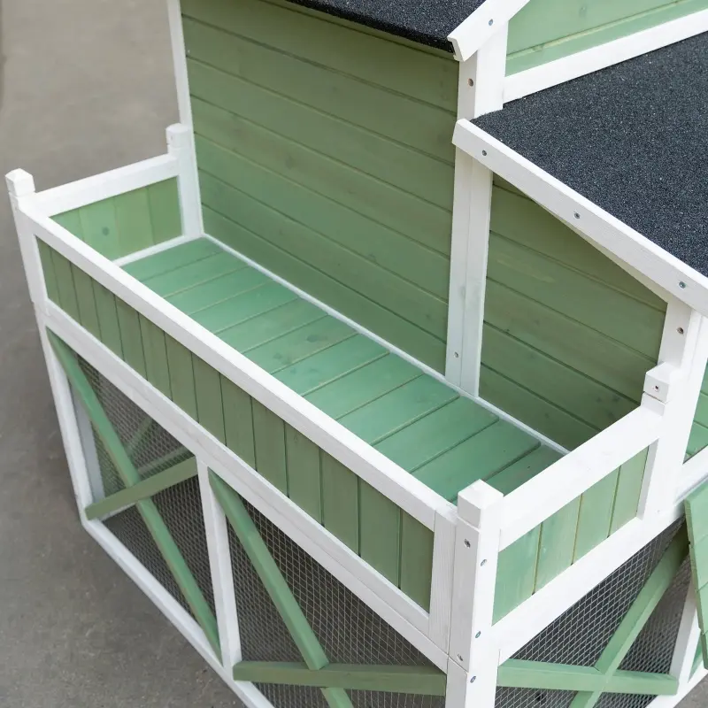 PawHut 44" Chicken Coop, Wooden Chicken House Hen Run, Rabbit Hutch with Nesting Box, Removable Tray, Asphalt Roof, Planting and Lattice, Green