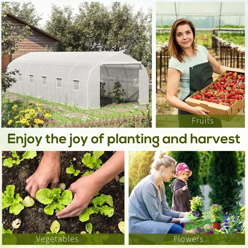 Outsunny 26' x 10' x 7' Walk-In Greenhouse Tunnel, Large Gardening Plant Hot House with Zipper Doors for Backyard, White