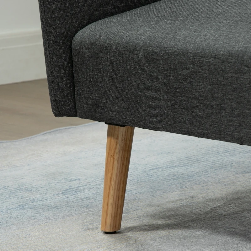 HOMCOM Two Seater Sofa Bed, Convertible Futon Couch Bed, Linen Upholstered Loveseat with Adjustable Backrest for Small Spaces, Living Room, Apartment, and Dorm, Dark Gray