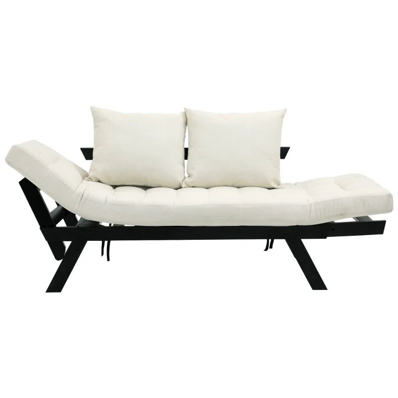 HOMCOM 3 Position Convertible Chaise Lounge Sofa Bed - Black/Cream White