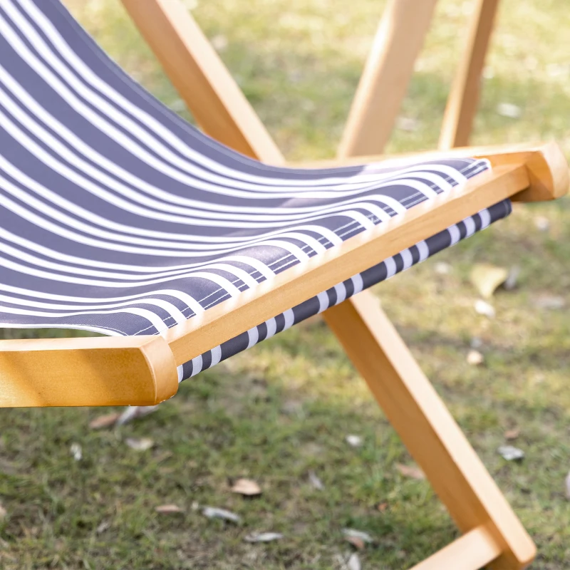Outsunny Patio Lounge Chair, Reclining Lounger, Folding Beach Chair with Adjustable Backrest for Deck, Beach and Poolside, Teak/Grey/White