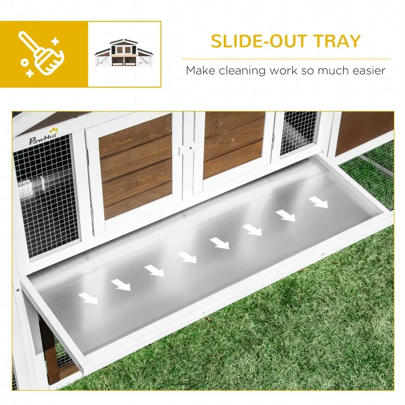 PawHut 2-Tier Wooden Rabbit Hutch, Small Animal House Pet Cage w/Tray, Asphalt Roof