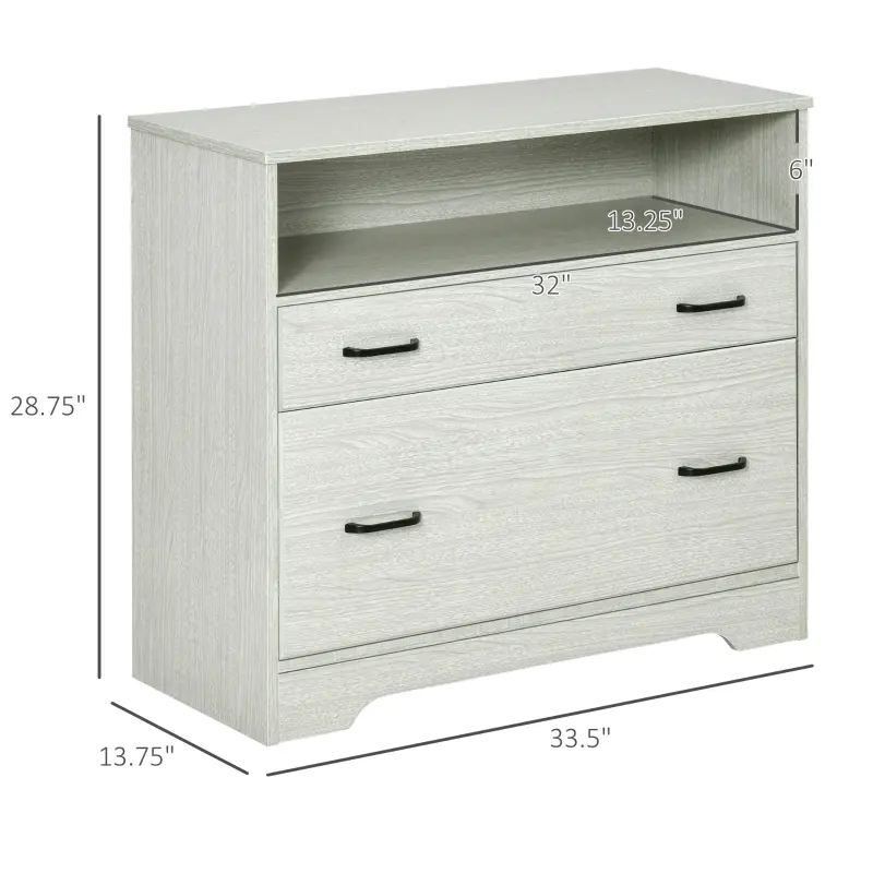 Vinsetto Lateral File Cabinet with Shelf, Office Storage Cabinet with 2 Drawers, Fits Letter Sized Papers, Grey