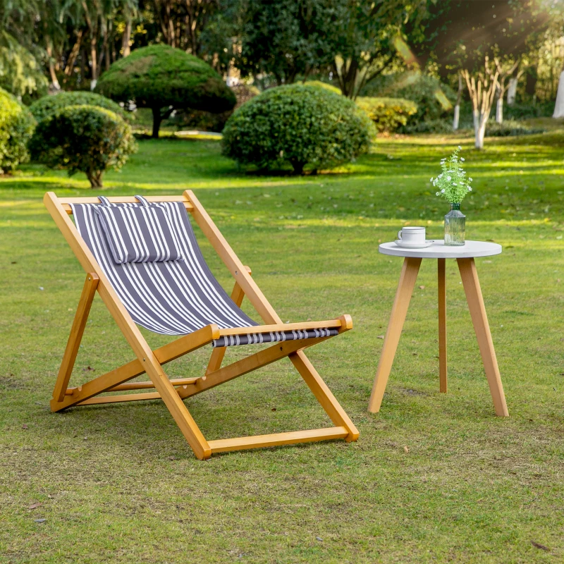 Outsunny Patio Lounge Chair, Reclining Lounger, Folding Beach Chair with Adjustable Backrest for Deck, Beach and Poolside, Teak/Grey/White