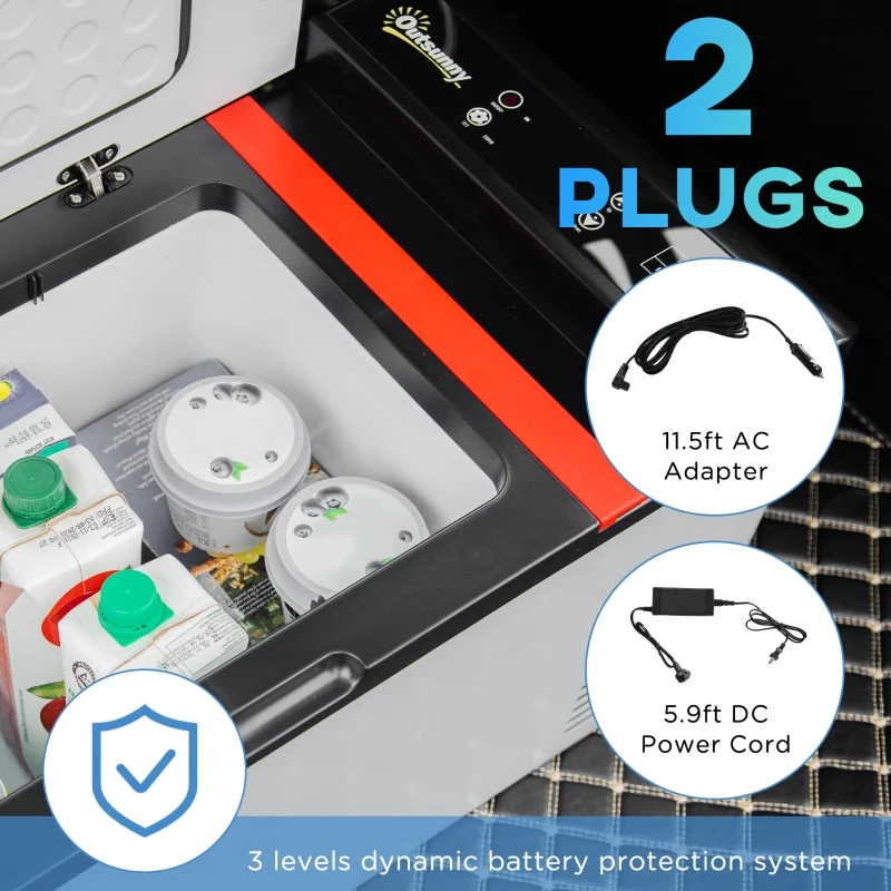 Outsunny 12 V Car Fridge, 3 Zone 21 Quart Portable Compressor Electric Cooler with Seat Belt Slot, Fridge Freezer, -7.6 °F (-22 °C), for Camping, Truck, RV, Travel, Boat, Outdoor and Home Use