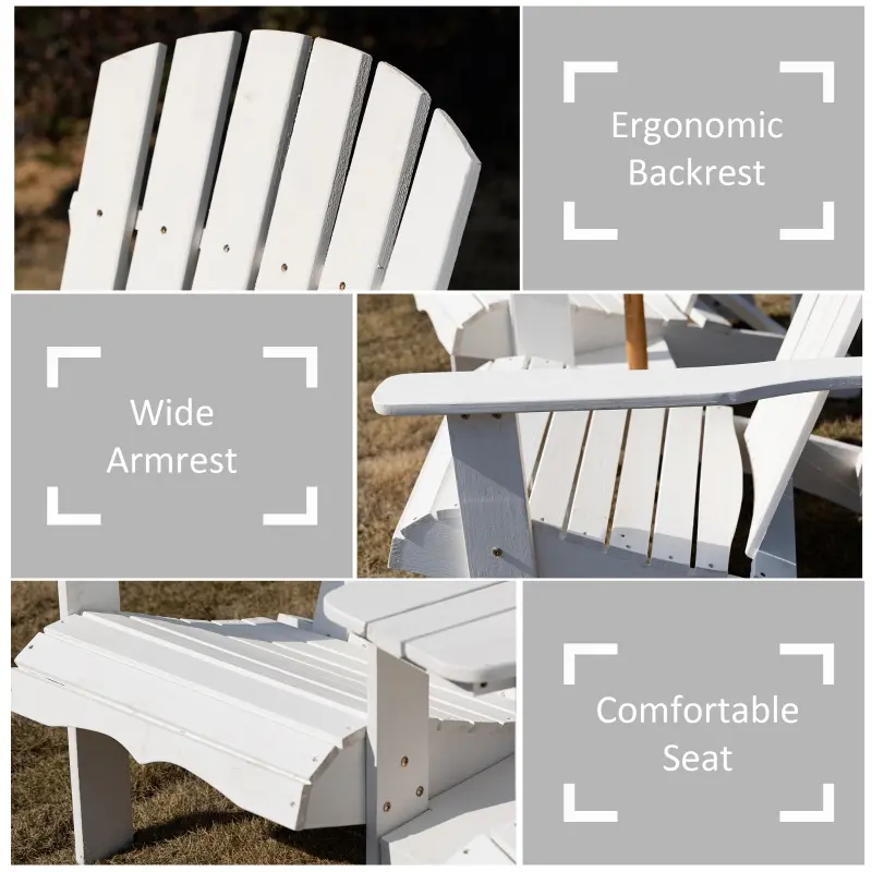 Outsunny Set of 3 Wooden Adirondack Chairs, Outdoor Double Seat with Center Table and Umbrella Hole for Patio, Backyard, Deck, Fire Pit, White