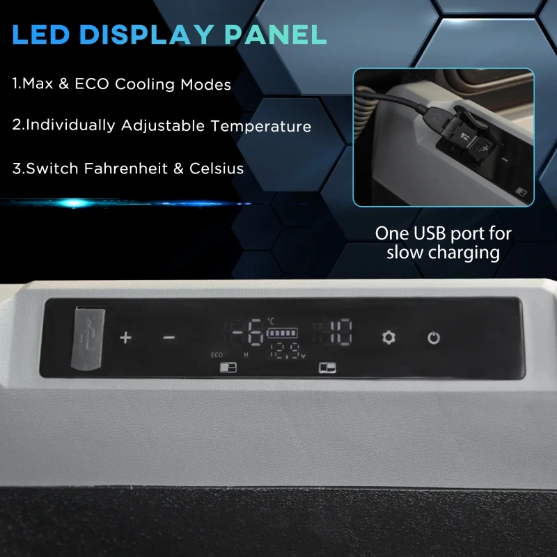 Outsunny 12 V Car Fridge, 2 Zone 48 Quart Portable Compressor Electric Cooler with Wheels, Pull-up Handle, Cutting Board, 12/24 V DC and 110 - 240 V AC for Outdoor, Driving, Travel