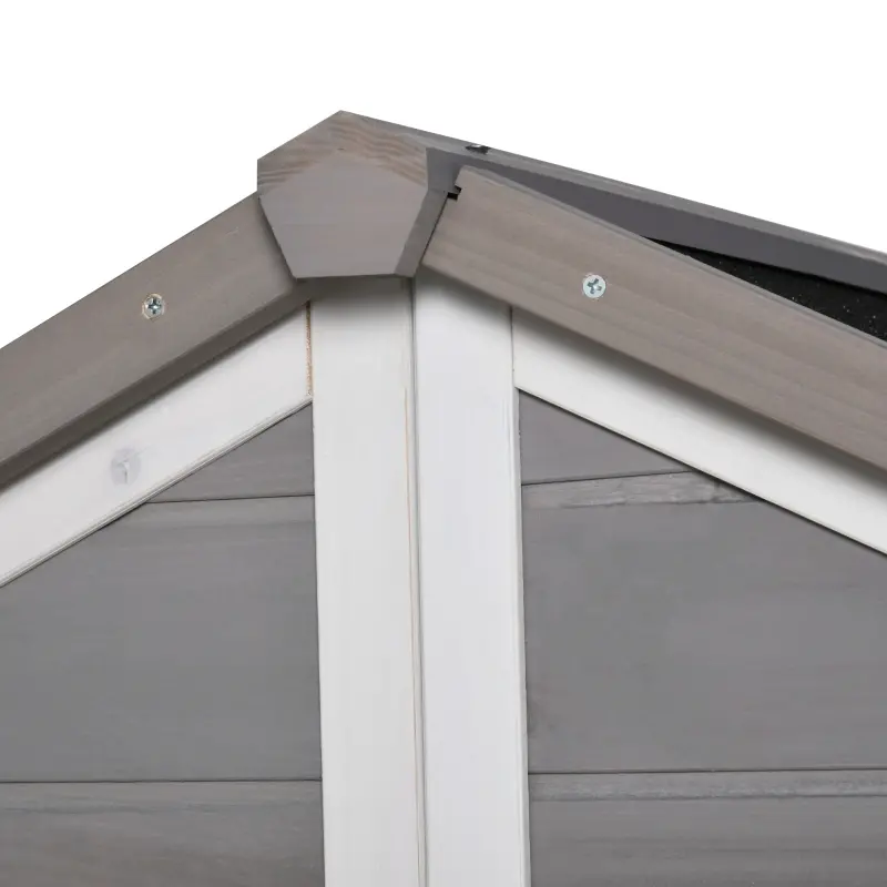 PawHut Outdoor Dog House Cabin Style, Wooden Raised Pet Kennel with Asphalt Roof, Front Door, Side Window, Porch for Medium/Large Dogs, Loading 53 Lbs., Grey