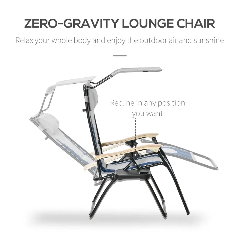 Outsunny Padded Zero Gravity Lounge Chair, Anti-Gravity Recliner Lounger Lawn Chair w/ Headrest, Side Tray, Outdoor Oxford Fabric, Supports 264 LBS, Blue