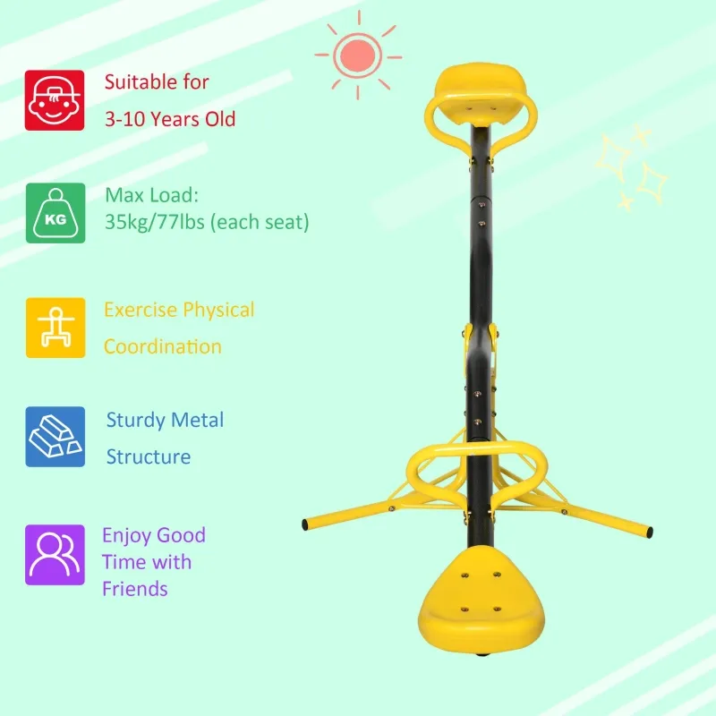 Outsunny 360 Degree Outdoor Kids Spinning Seesaw, Playground Swivel Teeter Totter for Backyard, Kids 3-7 Years, Yellow