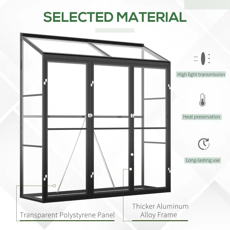 Outsunny 6' x 2' Aluminum Greenhouse, Polystyrene Walk-in Garden Greenhouse with 2 Adjustable Roof Vents and 3 Doors, Clear