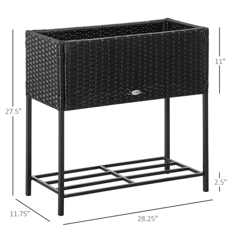 Outsunny PE Rattan Wicker Raised Flower & Vegetable Planter, Rack Shelf Box