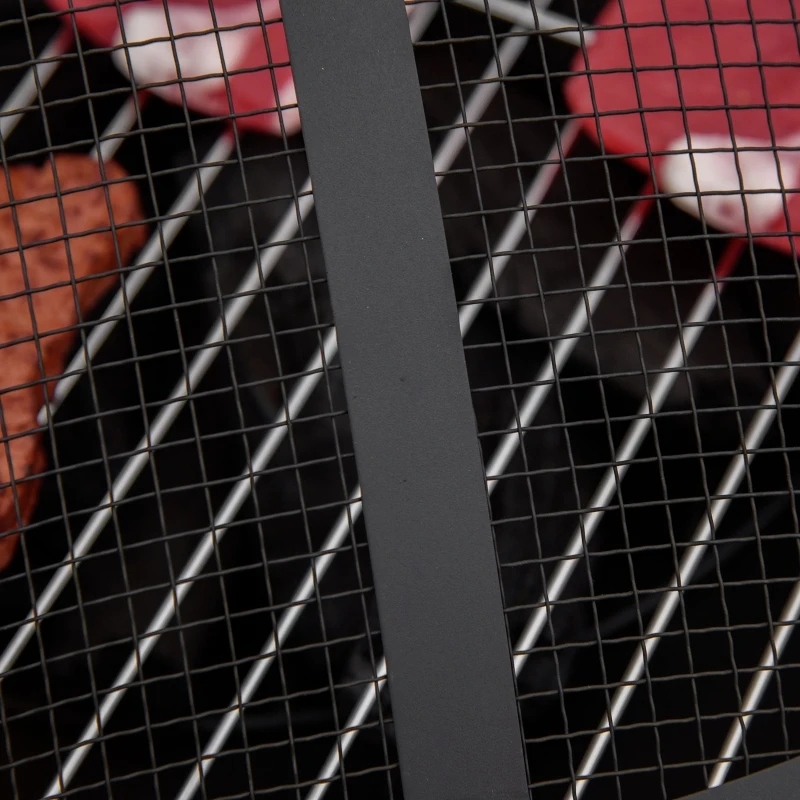 Outsunny 32" Outdoor Fire Pit Grill & Ice Bucket Table, Portable Steel Wood Burning Bowl, Cooking Grate, Poker, Rain Cover, Spark Screen Lid