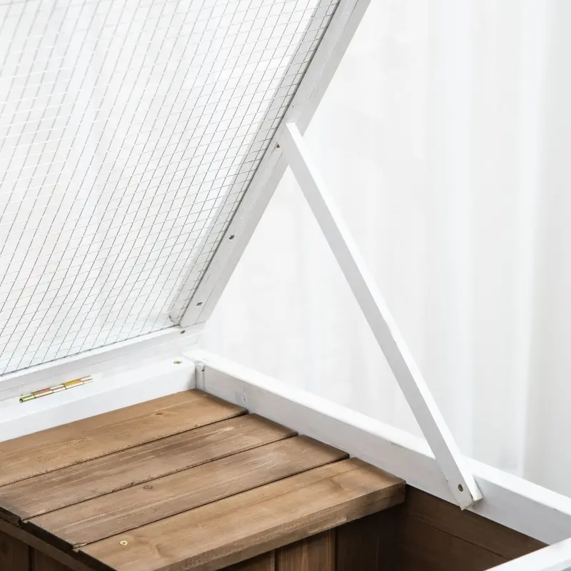 PawHut Fir Wood Rabbit Hutch Indoor Home with a Living Room for Sleeping Run Area