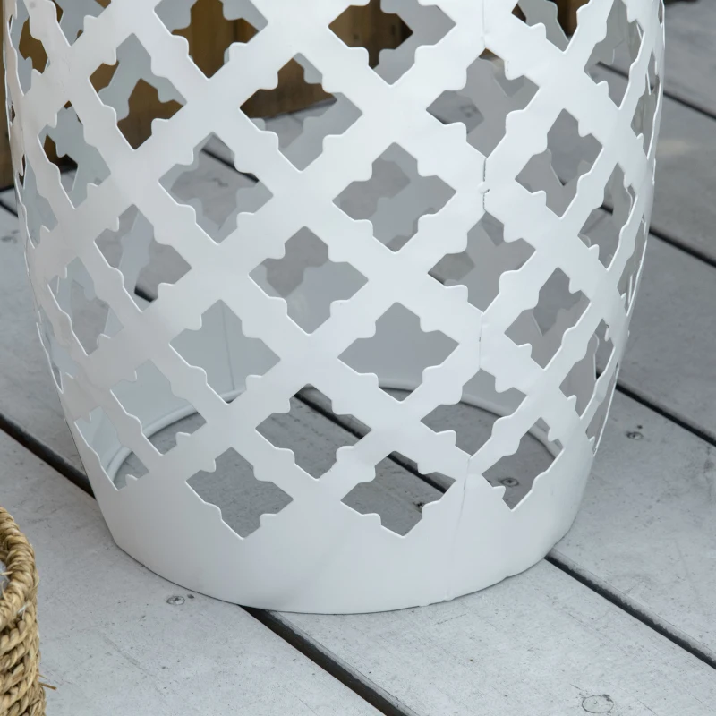 Outsunny 12" Patio Round Side Table, Outdoor Footstool, Garden Mosaic Accent Side Table, Plant Stand, White