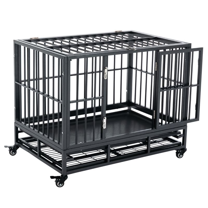 PawHut Heavy Duty Dog Crate Kennel Cage Pet Playpen Metal w/ Tray Caster