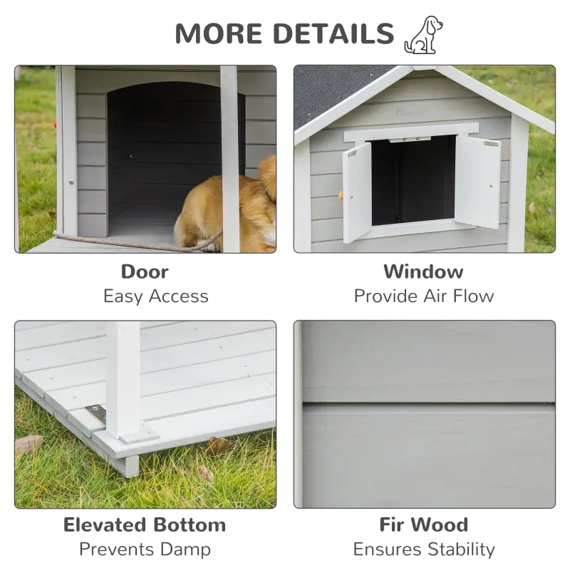 PawHut 2-Story Wooden Outdoor Dog House Shelter w/ Stairs & Balcony Medium, Large Dogs
