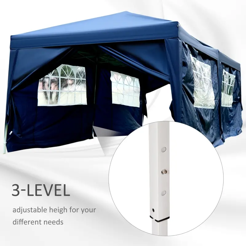 Outsunny 10x20ft Pop up Canopy Instant Party Tent Folding Portable Outdoor with 6 Sidewalls Blue