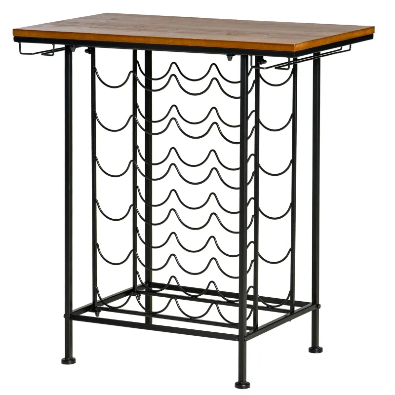 HOMCOM 24-Bottle Industrial Modern Wine Rack Table, Freestanding 6 Tier Wine Bottle Organizer with Glass Stemware Holder , Natural / Black