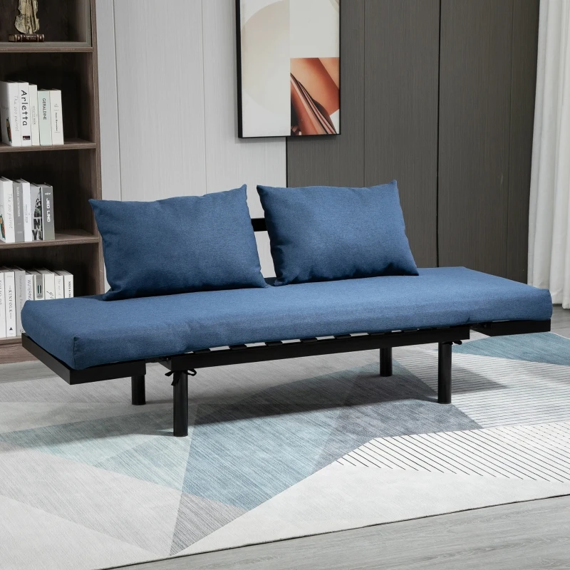 HOMCOM Single Person Chaise Lounger, Modern Sofa Bed with 5 Adjustable Positions, 2 Large Pillows, and Birch Legs, Blue