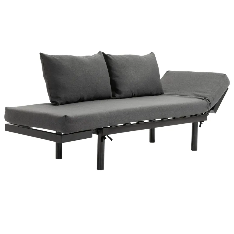 HOMCOM Single Person Chaise Lounger, Modern Sofa Bed with 5 Adjustable Positions, 2 Large Pillows, and Birch Legs, Charcoal Grey