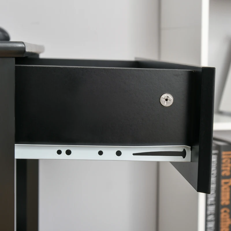 HOMCOM Corner Desk, Triangle Computer Desk with Drawer and Storage Shelves for Small Spaces, Home Office Workstation for Living Room, or Bedroom, Black