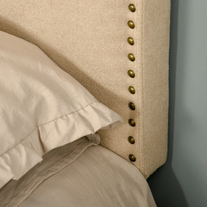 HOMCOM Upholstered Nailhead Trim Headboard, Home Bedroom Decoration for Full and Queen-Sized Beds, Beige
