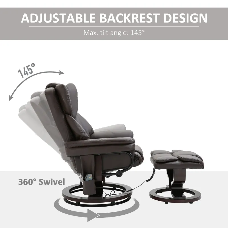 HOMCOM Massage Sofa Recliner Chair w/ Footrest, 10 Vibration Point, Faux PU Leather, Brown