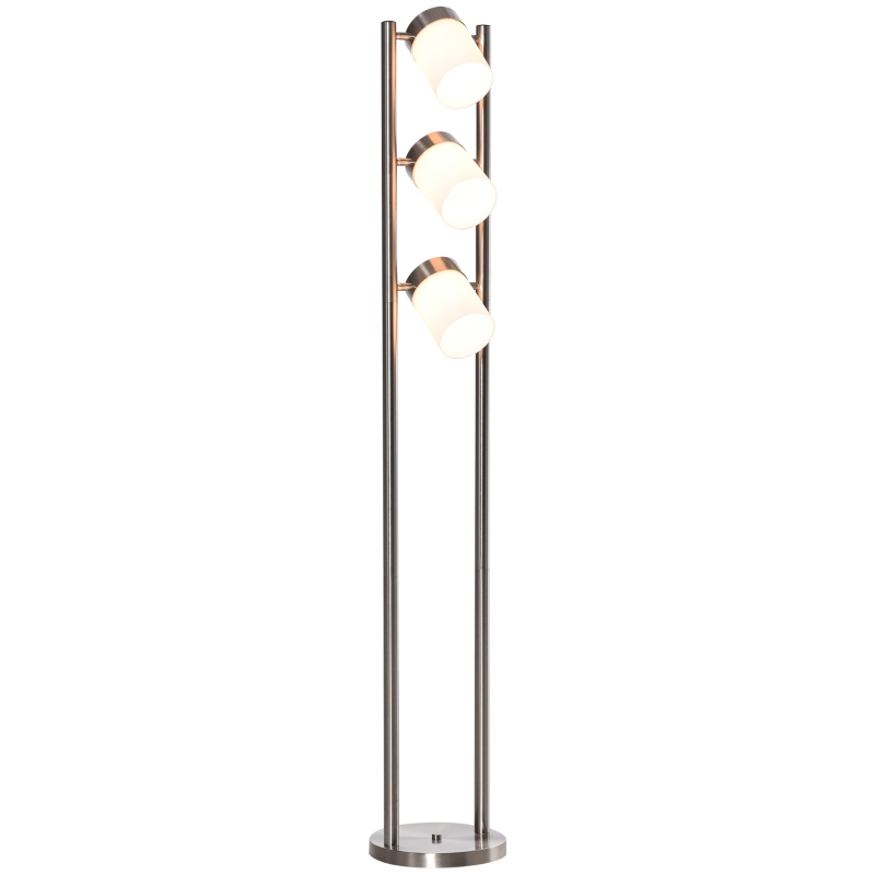 HOMCOM Floor Lamp, Modern Standing Light with 3 Rotating Lights for Living Room, Bedroom, Office, Silver