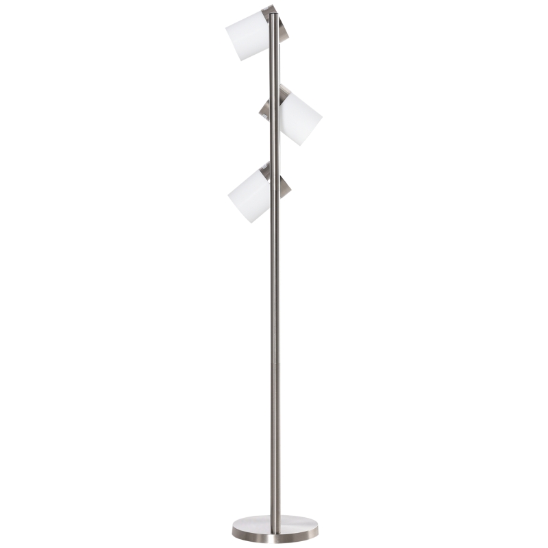 HOMCOM Floor Lamp, Modern Standing Light with 3 Rotating Lights for Living Room, Bedroom, Office, Silver