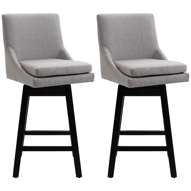 HOMCOM 28.5" Set of 2 Swivel Bar Height Bar Stools, Armless Upholstered Barstools Chairs with Soft Padding Cushion and Wood Legs, Light Gray