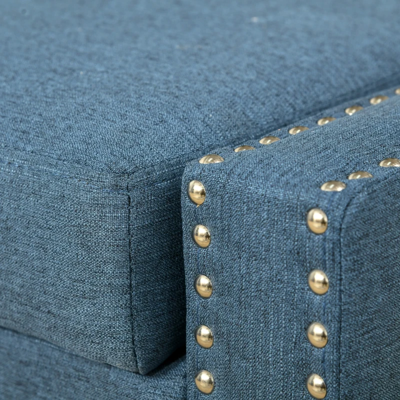 HOMCOM Nailhead Trim Upholstered Flip Top Storage Bench, Fabric Ottoman for Bedroom, or Living room, Blue