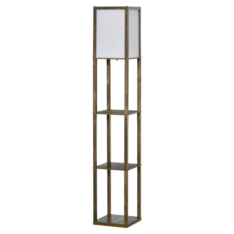 HOMCOM 3-Tier Floor Lamp, Standing Reading Light with Storage Shelves for Living Room, Bedroom, or Dining Room, Rustic Brown
