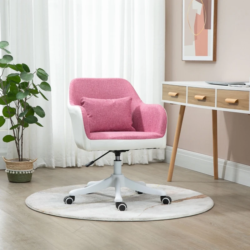 Vinsetto Office Chair, Lumbar Massage Desk Chair with Barrel Chair Armrests, USB Powered Massage, Mid-Back, 360 Swivel, Throw Pillow, Adjustable Height, Pink