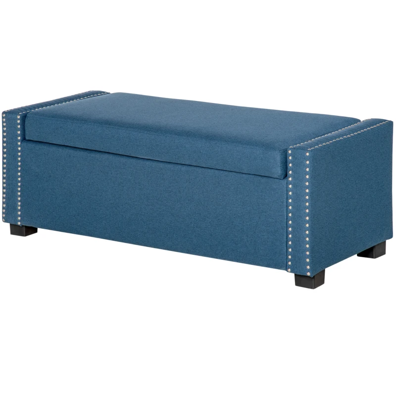 HOMCOM Nailhead Trim Upholstered Flip Top Storage Bench, Fabric Ottoman for Bedroom, or Living room, Blue