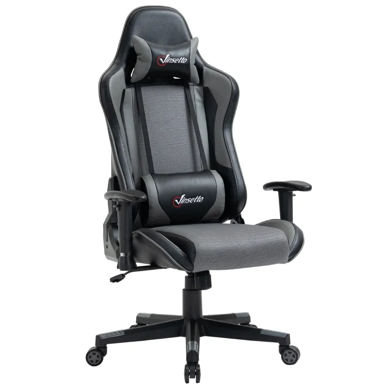 Vinsetto Gaming Chair Racing Style Ergonomic Office Chair High Back Computer Desk Chair Adjustable Height Swivel Recliner with Headrest and Lumbar Support, Grey