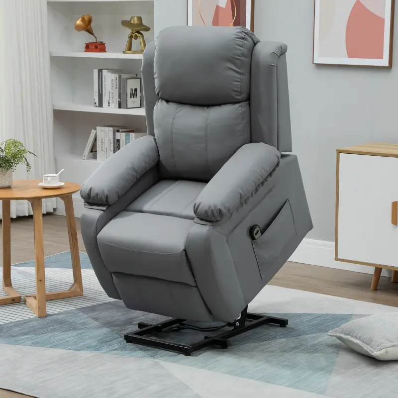 HOMCOM Living Room Power Lift Chair, PU Leather Electric Recliner Sofa Chair for Elderly with Remote Control, Gray