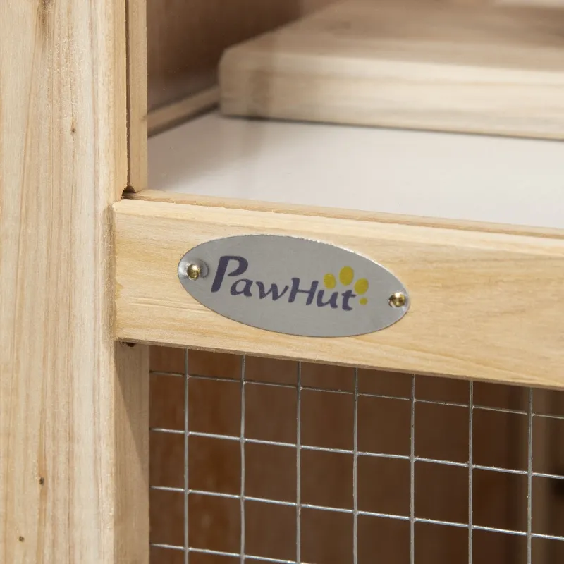 PawHut 2-Tier Wooden Hamster Cage, Small Animals Hutch, w/ Seesaw, Tray