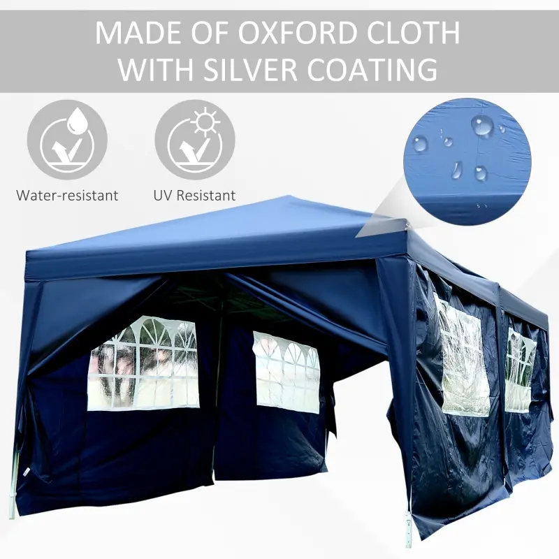 Outsunny 10x20ft Pop up Canopy Instant Party Tent Folding Portable Outdoor with 6 Sidewalls Blue