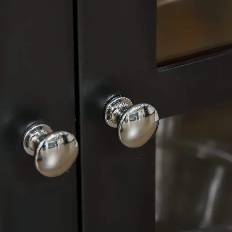 HOMCOM Sideboard Buffet Cabinet, Storage Cupboard with Glass Doors, Adjustable Shelf and 2 Drawers for Kitchen, Black