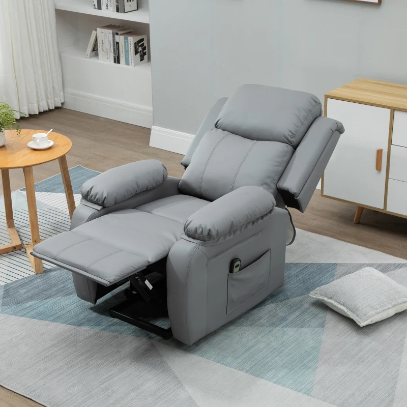 HOMCOM Living Room Power Lift Chair, PU Leather Electric Recliner Sofa Chair for Elderly with Remote Control, Gray